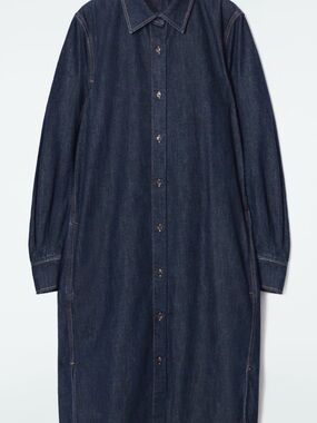 COS Dark Denim Button-Front Midi Dress Deep Indigo Color